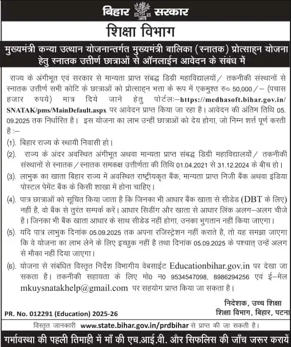 Bihar Graduation Pass Scholarship 2025