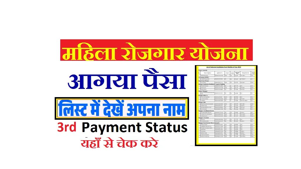 Bihar Mahila Rojgar Yojana 3rd Installment 2025 Released