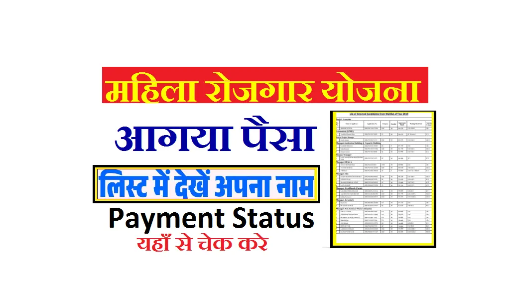 Mukhyamantri Mahila Rojgar Yojana Payment Status 2025